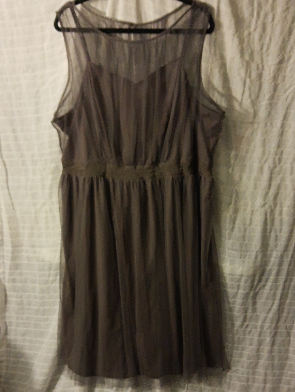 LC Lauren Conrad Taupe Sheer Overlay Midi Dress
